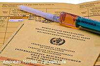 Bild zeigt einen Impfpass und eine Spritze