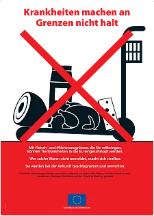 Bild zeigt  Plakat mit verbotenen Lebensmitteln auf Deutsch