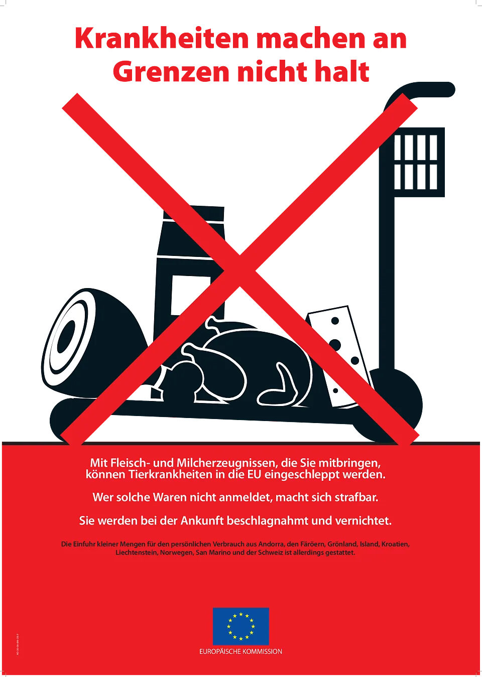 Bild zeigt  Plakat mit verbotenen Lebensmitteln auf Deutsch