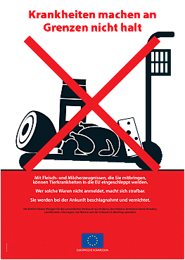Bild zeigt  Plakat mit verbotenen Lebensmitteln auf Deutsch