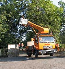 Bild zeigt Leiterwagen zur Untersuchung im Baum